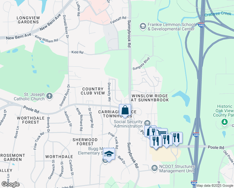 map of restaurants, bars, coffee shops, grocery stores, and more near 411 Sustainable Way in Raleigh