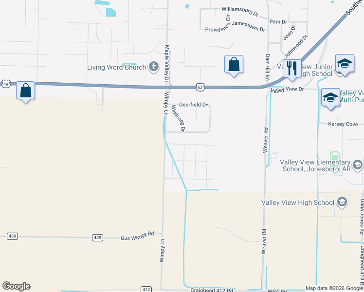 map of restaurants, bars, coffee shops, grocery stores, and more near 5200 Deerfield Drive in Jonesboro