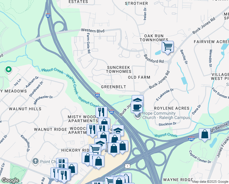 map of restaurants, bars, coffee shops, grocery stores, and more near 5941 Farm Gate Road in Raleigh