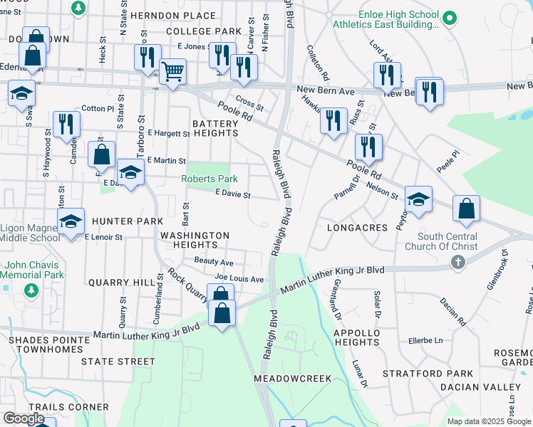 map of restaurants, bars, coffee shops, grocery stores, and more near 533 Sherrybrook Drive in Raleigh