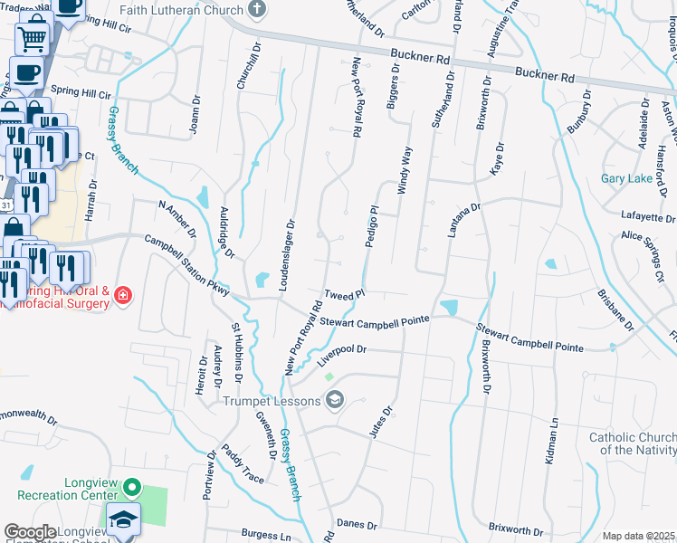 map of restaurants, bars, coffee shops, grocery stores, and more near 2785 Rutland Court in Thompson's Station