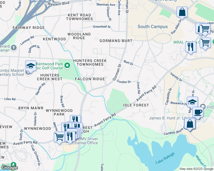 map of restaurants, bars, coffee shops, grocery stores, and more near 1814 Gorman Street in Raleigh