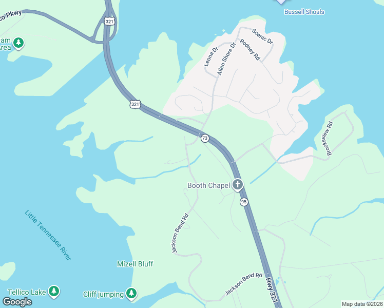 map of restaurants, bars, coffee shops, grocery stores, and more near 1155 Jackson Bend Road in Lenoir City