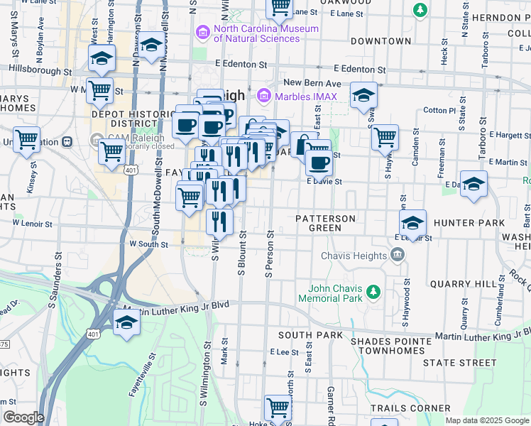 map of restaurants, bars, coffee shops, grocery stores, and more near 216 Regan Lane in Raleigh