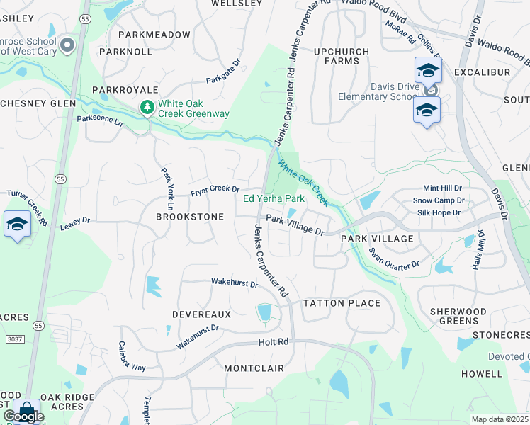 map of restaurants, bars, coffee shops, grocery stores, and more near 109 Unaka Court in Cary