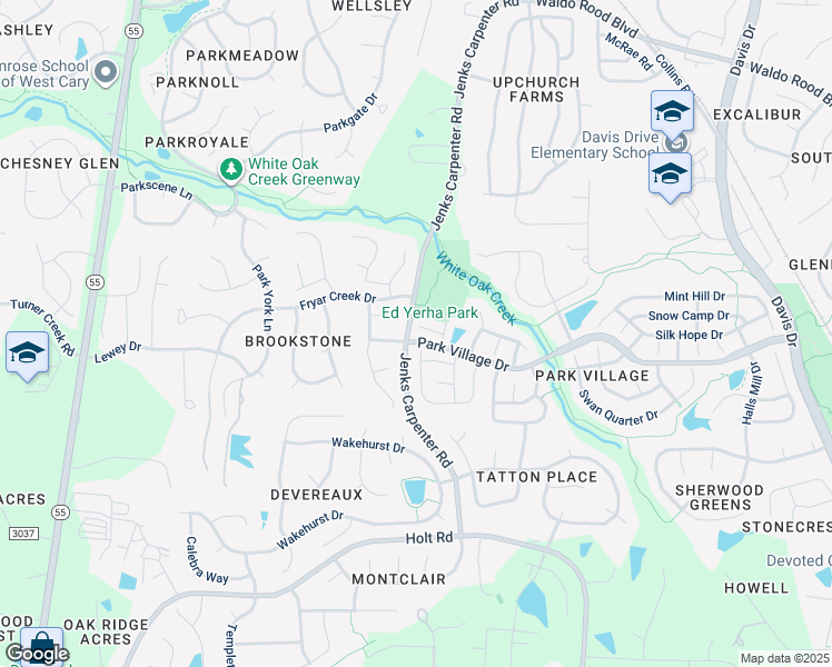 map of restaurants, bars, coffee shops, grocery stores, and more near 109 Unaka Court in Cary