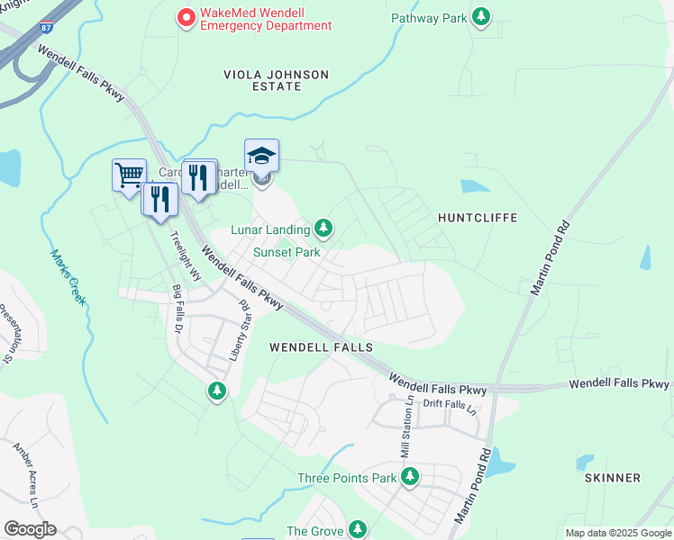 map of restaurants, bars, coffee shops, grocery stores, and more near 6232 Taylor Road in Wendell