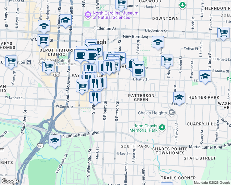 map of restaurants, bars, coffee shops, grocery stores, and more near 216 Regan Lane in Raleigh