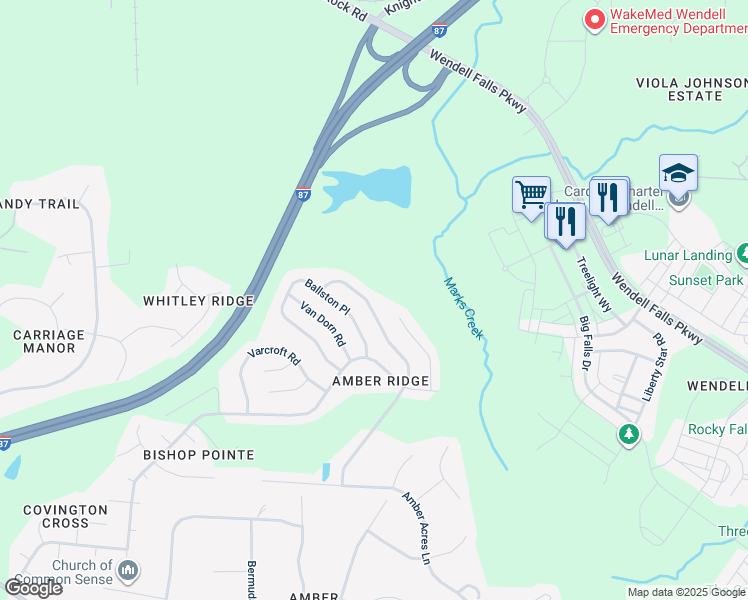 map of restaurants, bars, coffee shops, grocery stores, and more near 5952 Presentation Street in Knightdale