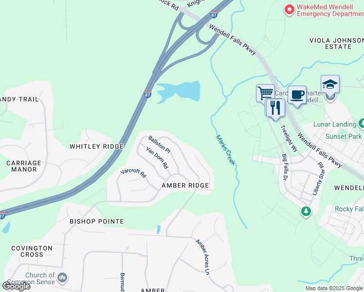 map of restaurants, bars, coffee shops, grocery stores, and more near 5952 Presentation Street in Knightdale