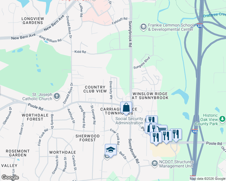 map of restaurants, bars, coffee shops, grocery stores, and more near 635 Rawls Drive in Raleigh