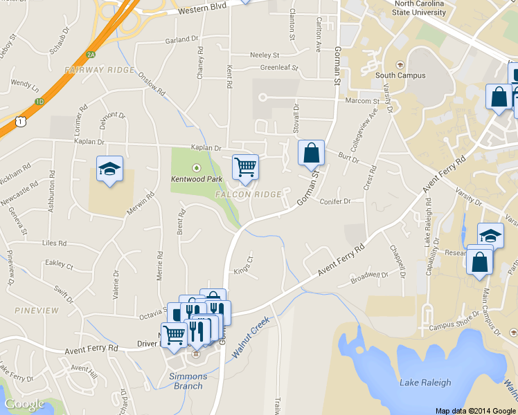 map of restaurants, bars, coffee shops, grocery stores, and more near in Raleigh