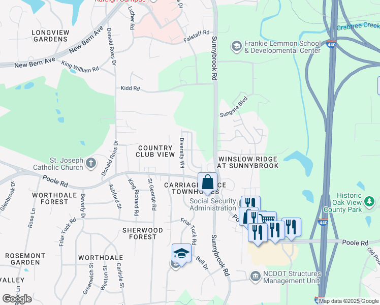 map of restaurants, bars, coffee shops, grocery stores, and more near 402 Sustainable Way in Raleigh