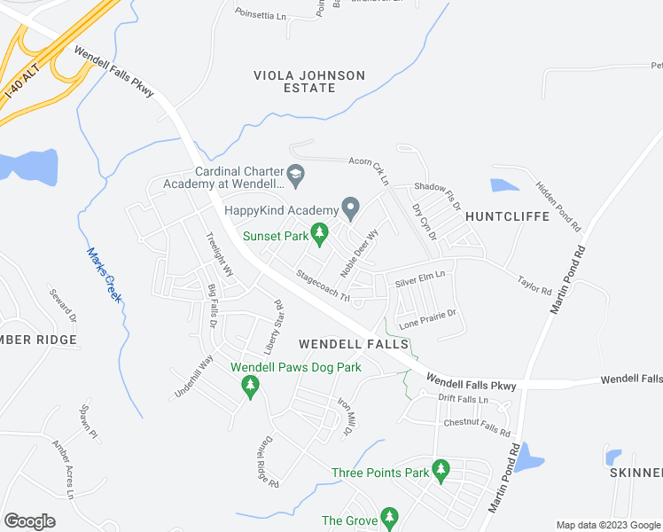 map of restaurants, bars, coffee shops, grocery stores, and more near 209 Hidden Shadow Lane in Wendell