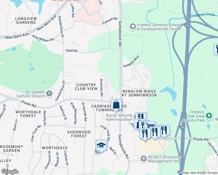 map of restaurants, bars, coffee shops, grocery stores, and more near 403 Sustainable Way in Raleigh