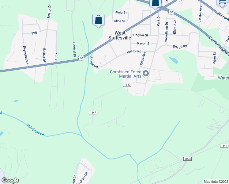 map of restaurants, bars, coffee shops, grocery stores, and more near 1225 Williams Road in Statesville
