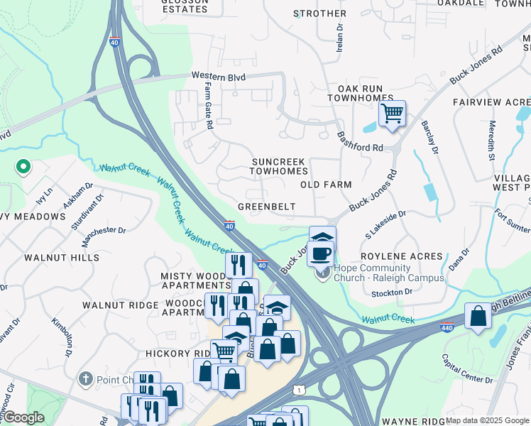 map of restaurants, bars, coffee shops, grocery stores, and more near 701 Godwin Court in Raleigh