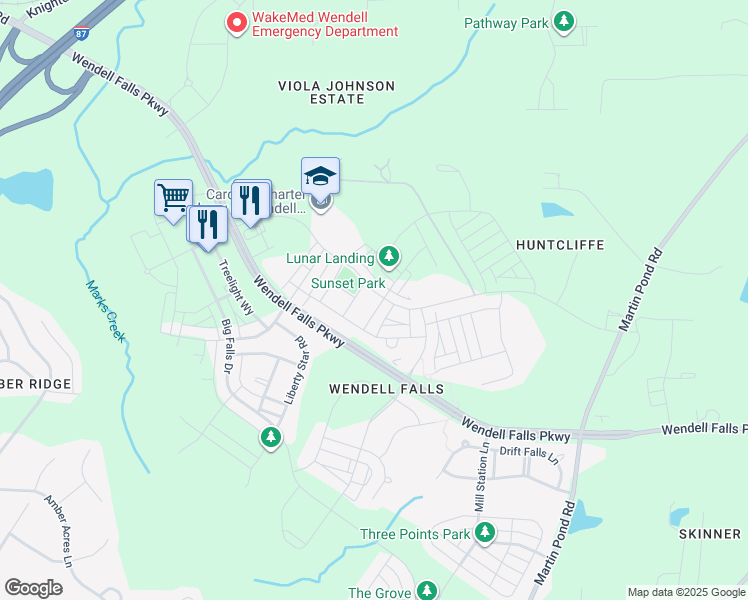 map of restaurants, bars, coffee shops, grocery stores, and more near 6232 Taylor Road in Wendell