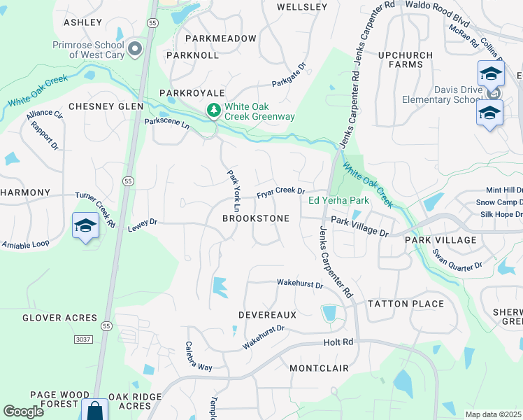 map of restaurants, bars, coffee shops, grocery stores, and more near 105 Seymour Creek Drive in Cary