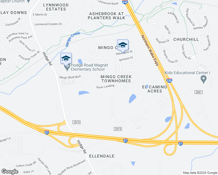 map of restaurants, bars, coffee shops, grocery stores, and more near 1005 Savin Landing in Knightdale