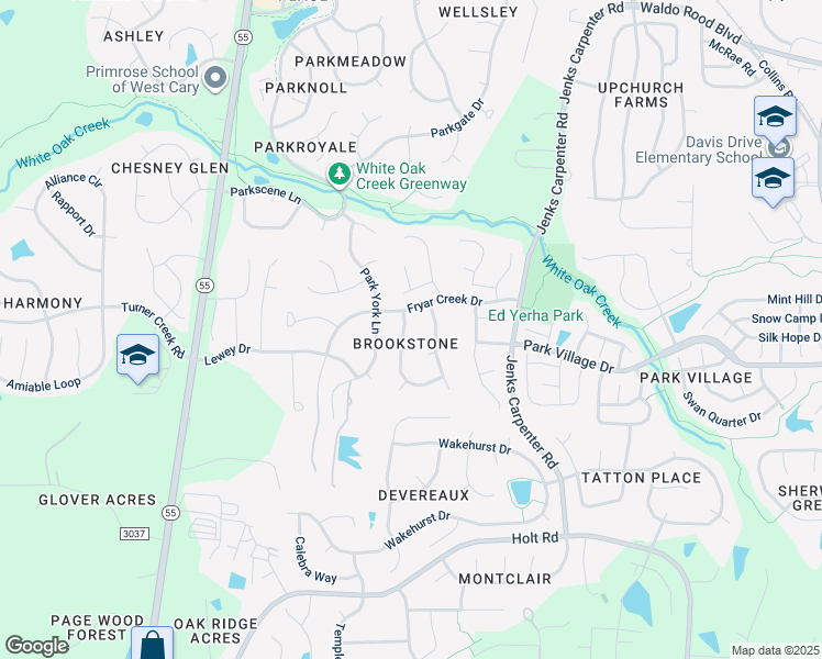 map of restaurants, bars, coffee shops, grocery stores, and more near 105 Seymour Creek Drive in Cary