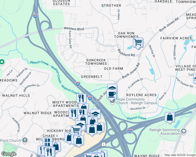 map of restaurants, bars, coffee shops, grocery stores, and more near 5927 Farm Gate Road in Raleigh