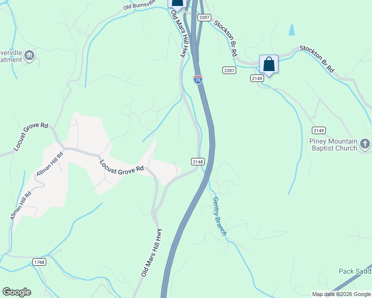 map of restaurants, bars, coffee shops, grocery stores, and more near 710T Old Mars Hill Highway in Weaverville