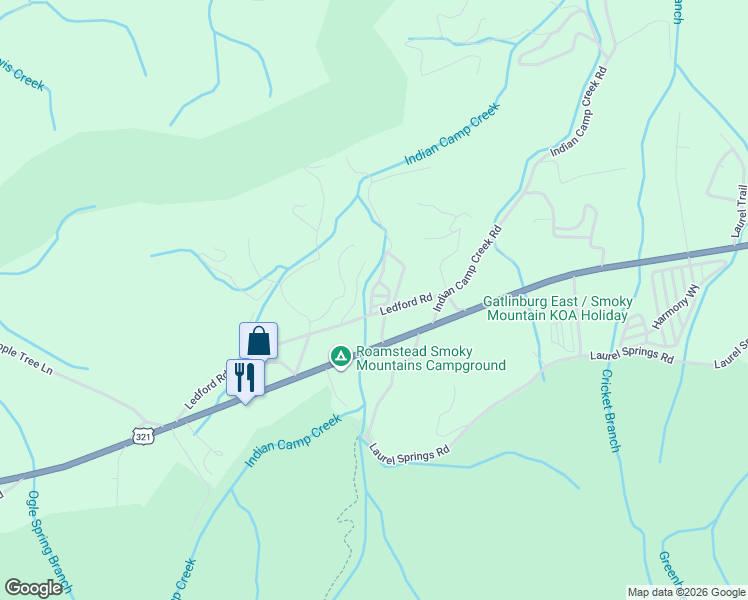 map of restaurants, bars, coffee shops, grocery stores, and more near 238 Indian Path Way in Cosby