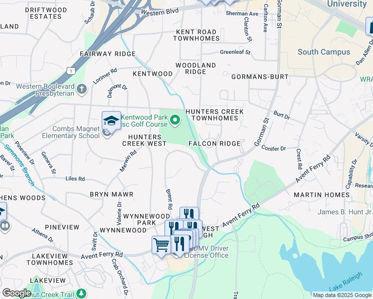 map of restaurants, bars, coffee shops, grocery stores, and more near 534 Brent Road in Raleigh