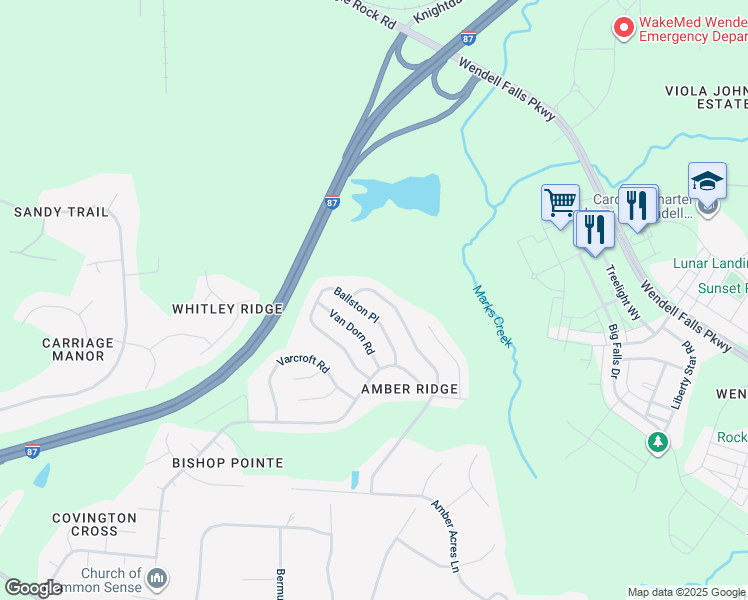 map of restaurants, bars, coffee shops, grocery stores, and more near 6013 Presentation Street in Knightdale