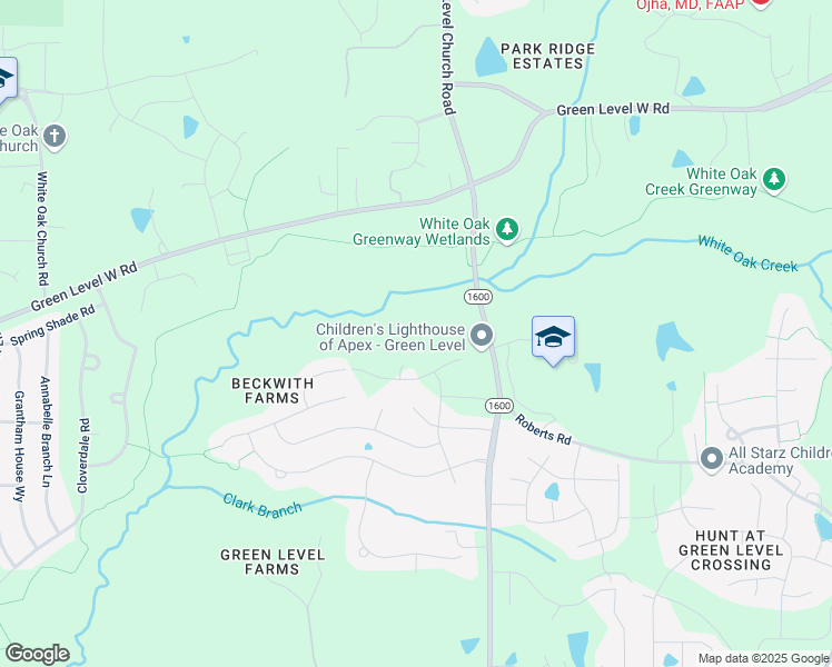 map of restaurants, bars, coffee shops, grocery stores, and more near 8233 Green Level Church Road in Apex