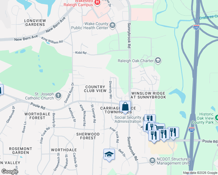 map of restaurants, bars, coffee shops, grocery stores, and more near 635 Rawls Drive in Raleigh
