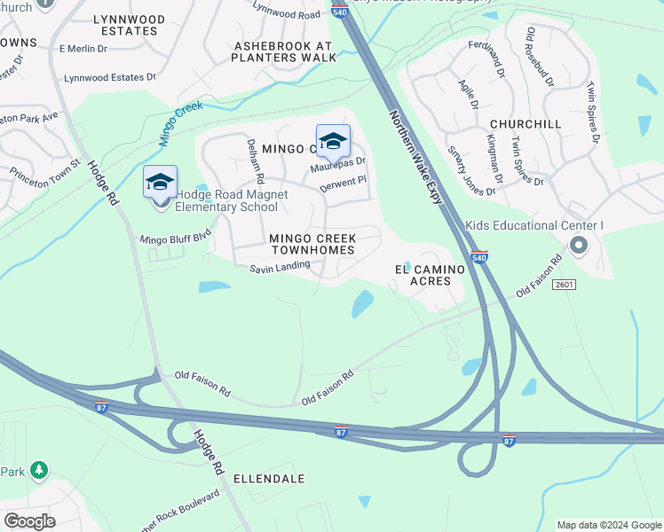 map of restaurants, bars, coffee shops, grocery stores, and more near 412 Montview Way in Knightdale