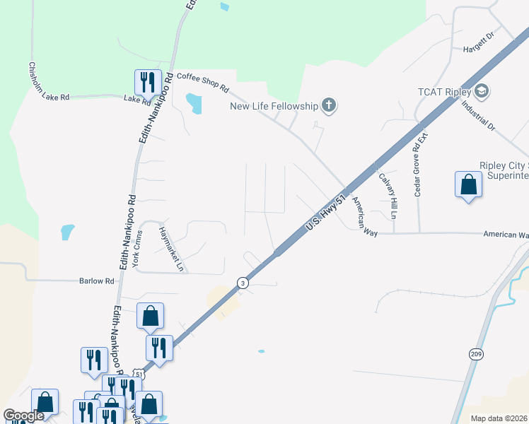 map of restaurants, bars, coffee shops, grocery stores, and more near 96 Collins Street in Ripley