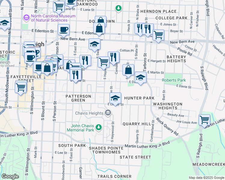 map of restaurants, bars, coffee shops, grocery stores, and more near 425 Alston Street in Raleigh