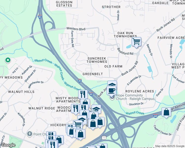 map of restaurants, bars, coffee shops, grocery stores, and more near in Raleigh