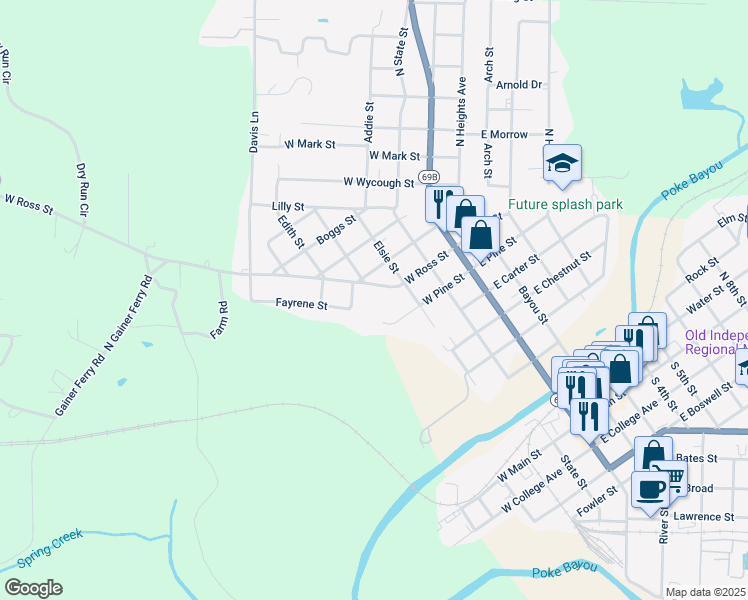 map of restaurants, bars, coffee shops, grocery stores, and more near 380 West Baker Street in Batesville