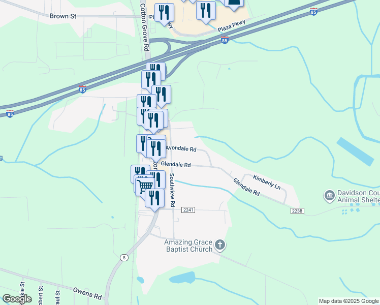 map of restaurants, bars, coffee shops, grocery stores, and more near 113 South Avondale Road in Lexington