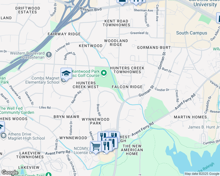 map of restaurants, bars, coffee shops, grocery stores, and more near 536 Brent Road in Raleigh