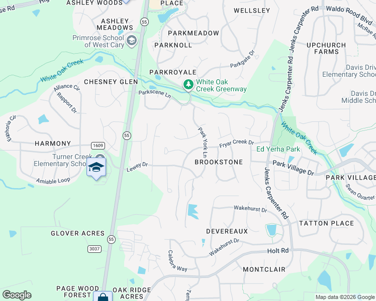 map of restaurants, bars, coffee shops, grocery stores, and more near 205 Downing Forest Place in Cary