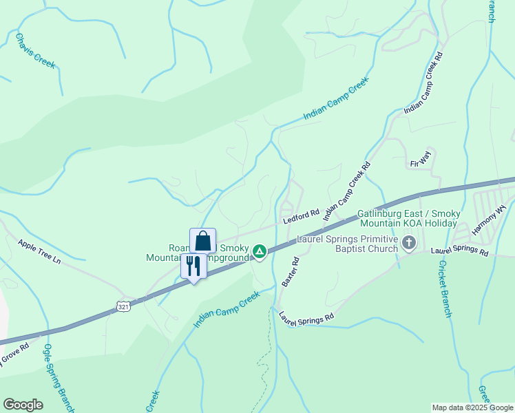 map of restaurants, bars, coffee shops, grocery stores, and more near 4950 Cote Way in Cosby