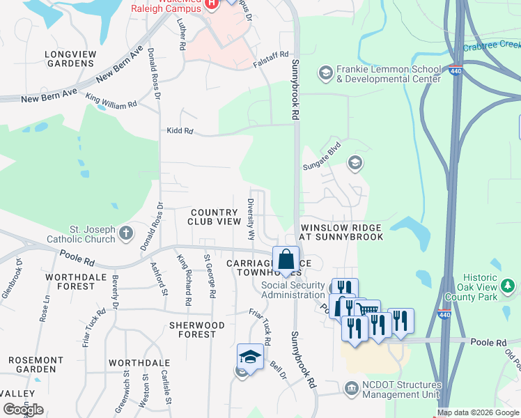 map of restaurants, bars, coffee shops, grocery stores, and more near 317 Sustainable Way in Raleigh