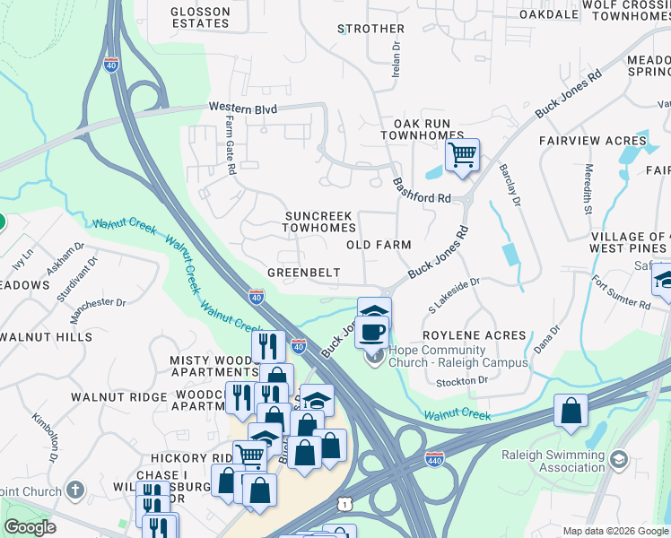 map of restaurants, bars, coffee shops, grocery stores, and more near 600 Harvest Lane in Raleigh