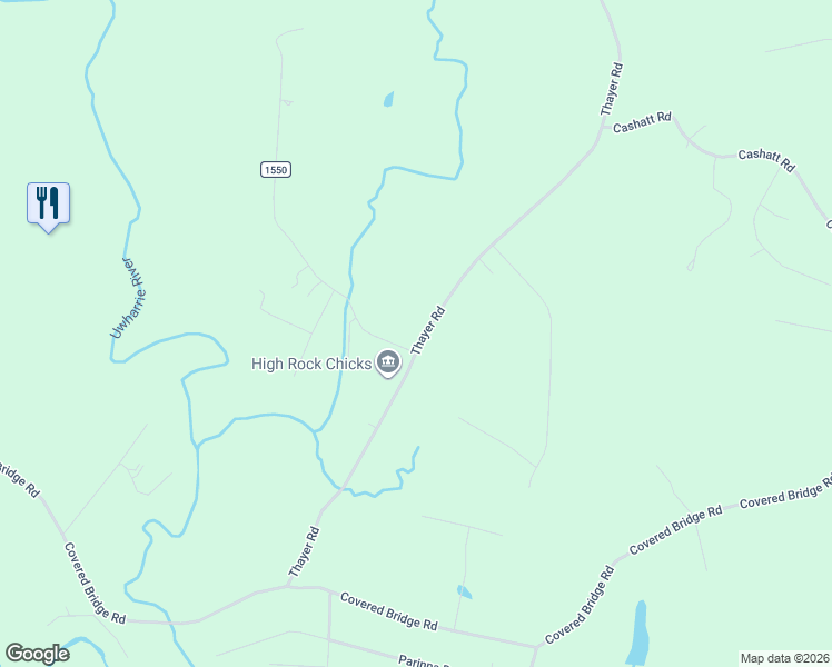 map of restaurants, bars, coffee shops, grocery stores, and more near 1432 Thayer Road in Trinity