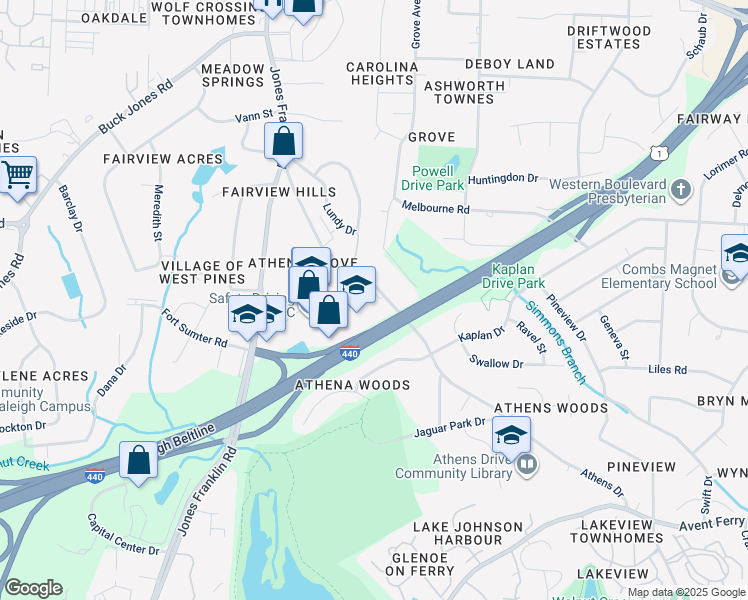 map of restaurants, bars, coffee shops, grocery stores, and more near 1013 Athens Drive in Raleigh