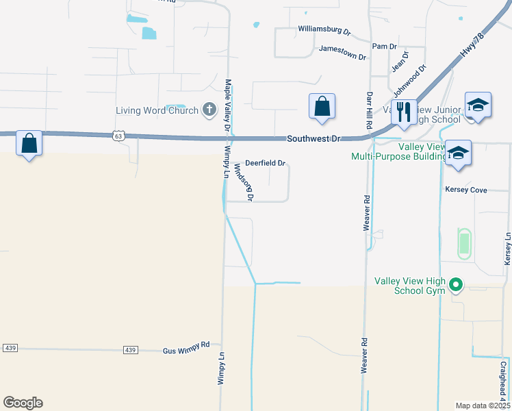 map of restaurants, bars, coffee shops, grocery stores, and more near 5204 Deerfield Drive in Jonesboro