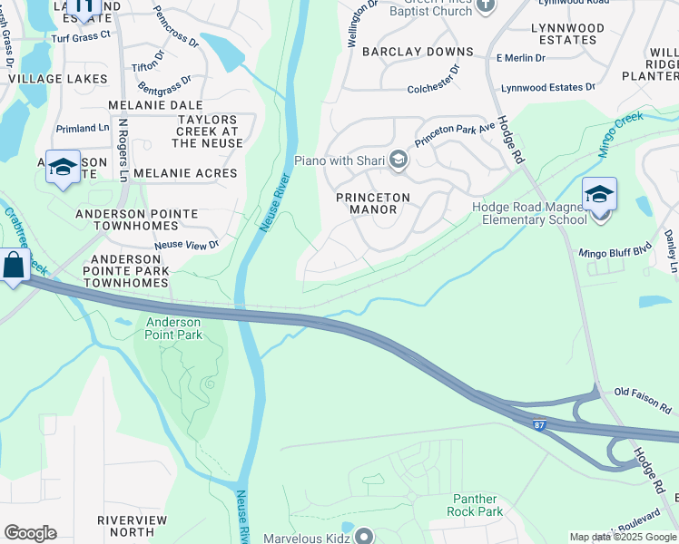 map of restaurants, bars, coffee shops, grocery stores, and more near 2009 Ashland Grove Drive in Knightdale