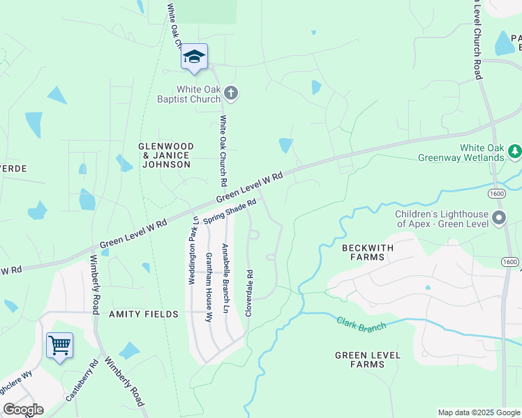 map of restaurants, bars, coffee shops, grocery stores, and more near 117 Oak Haven Lane in Apex