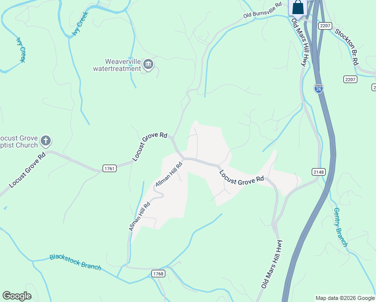 map of restaurants, bars, coffee shops, grocery stores, and more near 99999 Ford Valley Road in Weaverville