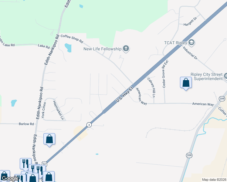 map of restaurants, bars, coffee shops, grocery stores, and more near 46 Village Avenue in Ripley